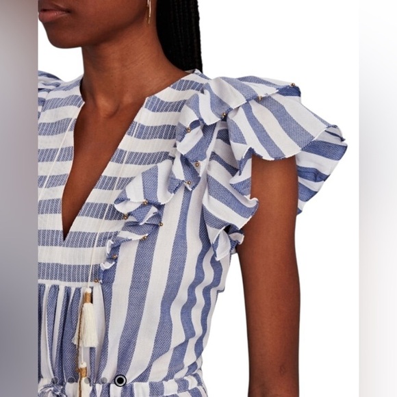 Bell Kerry blue/white stripe flutter sleeve cotton midi dress size small - Picture 2 of 16